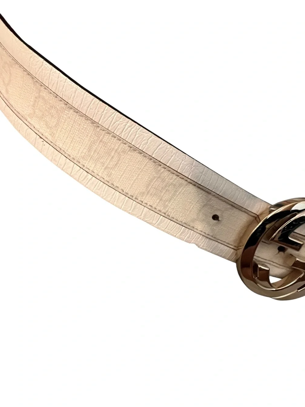 Project Gucci White Leather GG Interlocking Gold Buckle Belt